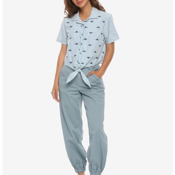 DISNEY Embroidered Aladdin genie lamp Button Up front tie top crop - Picture 2 of 13